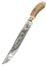 Vintage Baron Solingen Germany Knife Carved STAG Horn Handle Etched Blade