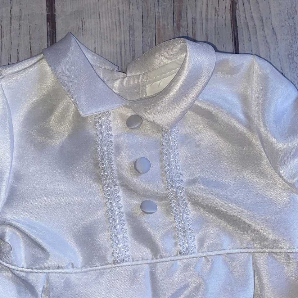 Lauren Madison baby boy White Christening Baptism Size 9/12 Months Romper Hat B3 - Image 3 of 4