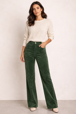 J.Crew Size 25 Stretch Velvet Slim Wide Leg Pants Forest Green High Rise 30  