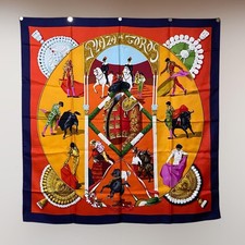 HERMES Carre 90 Silk 100 Scarf Multicolor PLAZA DE TOROS Authentic G01142080