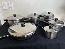 REVERE WARE 13 Pc Copper Clad Cookware Set Post 1968 Pots Lids Frying Pan USA