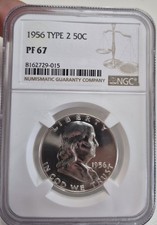 1956 US Silver PROOF Type 2 Franklin Half Dollar NGC Certifie PF67 Cameo Reverse