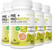 Ascuoli 3-in-1 Probiotics - 240 Capsules for Digestive & Immune Support, Non-GMO