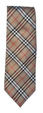 Burberry London Nova Check 100 Silk Tie Black White Red Plaid On Beige