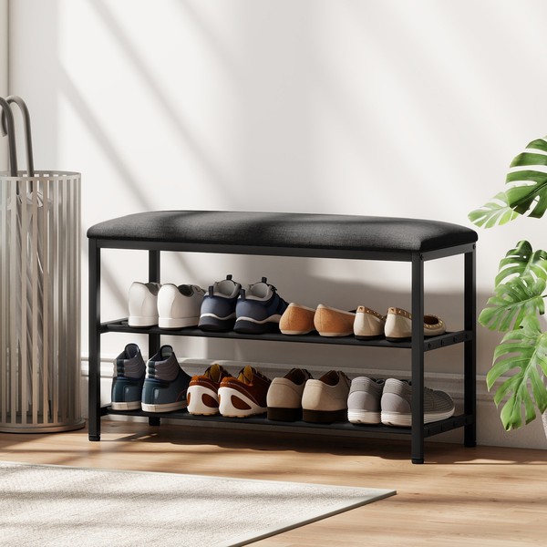 Homcom Schuhbank Mit SitzfläChe, Sitzbank Mit Stauraum 2 Offene FäCher-image