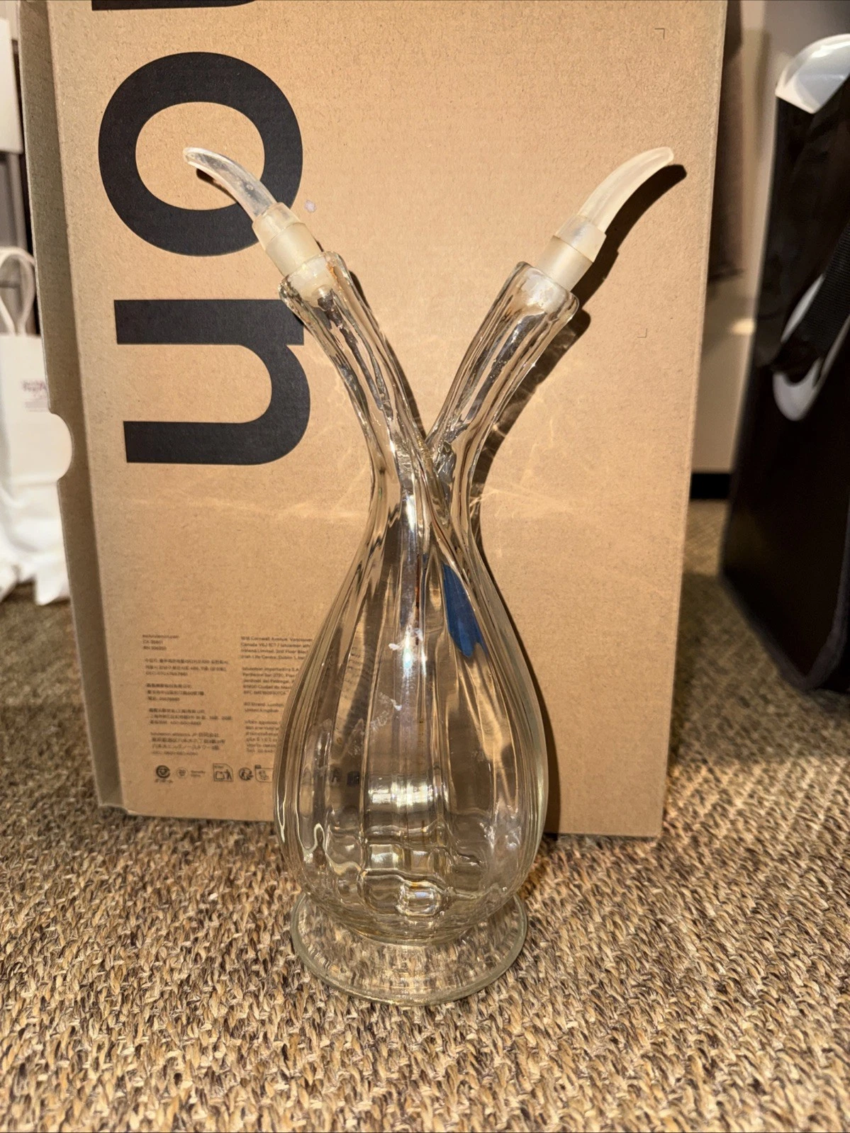 Vintage Intertwined Oil & Vinegar Dispenser Cruet Set Hand Blown Made In France