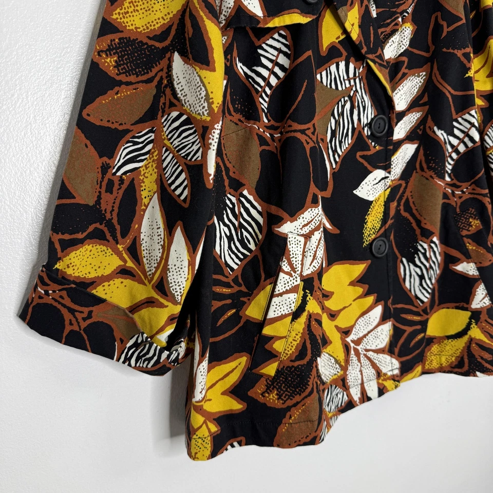 Ruby Rd Jacket Womens 16W Black Brown Yellow Leaf Autumn Button Front Coat Art - Image 4 of 4