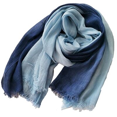 Cotton Linen Fashion Scarf,Gradient Two-tone Four Light Blue + Royal Blue
