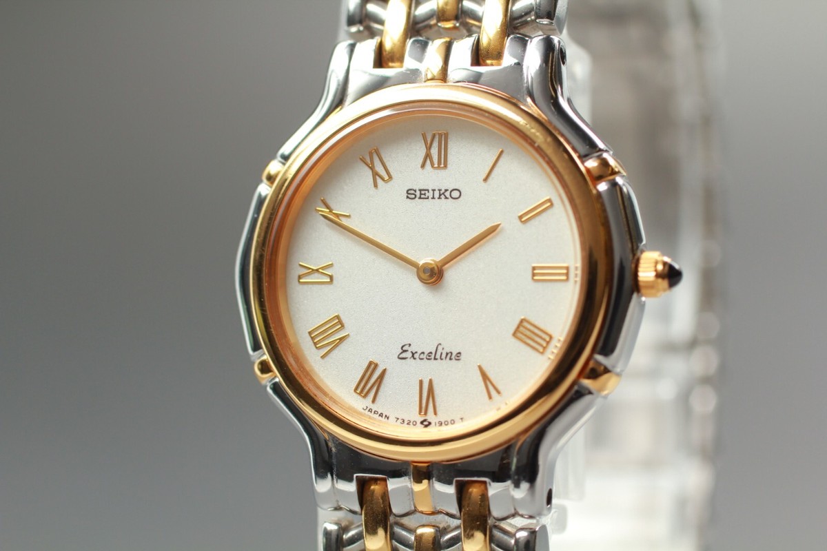 Rare! Vintage 1990【 Mint 】 Seiko Exceline 7320-0410 Ivory