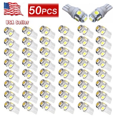 50-Pack Super White T10 LED Bulbs - For Car Interior Dome, Map & License Plate Lights (6500K)