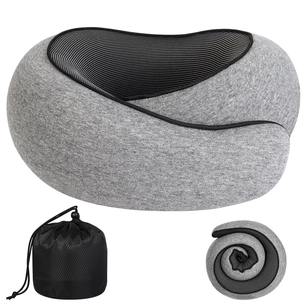 Memory Foam Travel Neck Pillow with 360° Support for Airplane Comfort