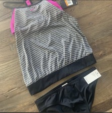 NWT 106 NIKE Women Layered Striped Tankini Swimsuit Set Black/Pink Size S