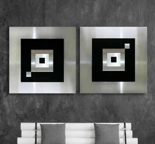 ORIGINAL ABSTRACT METAL PICTURE 3D modern art wall black gray XXL decoration unique - Picture 1 of 8