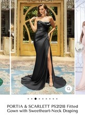 PORTIA SCARLETT PS21218 Fitted Gown with Sweetheart-Neck DrapingBlack