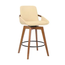 Armen Living Baylor Swivel Wood Bar or Counter Height Stool in Faux Leather,