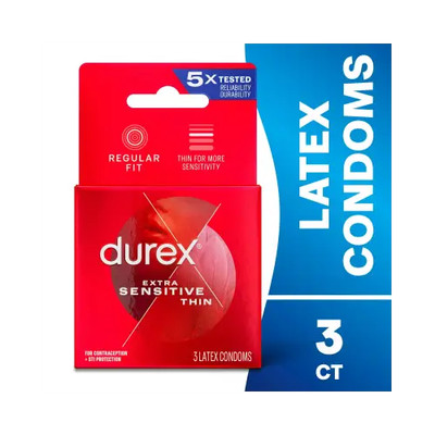 Durex Extra Sensitive Lubricated Latex Condoms, Ultra Thin 3ct (2 Pack)