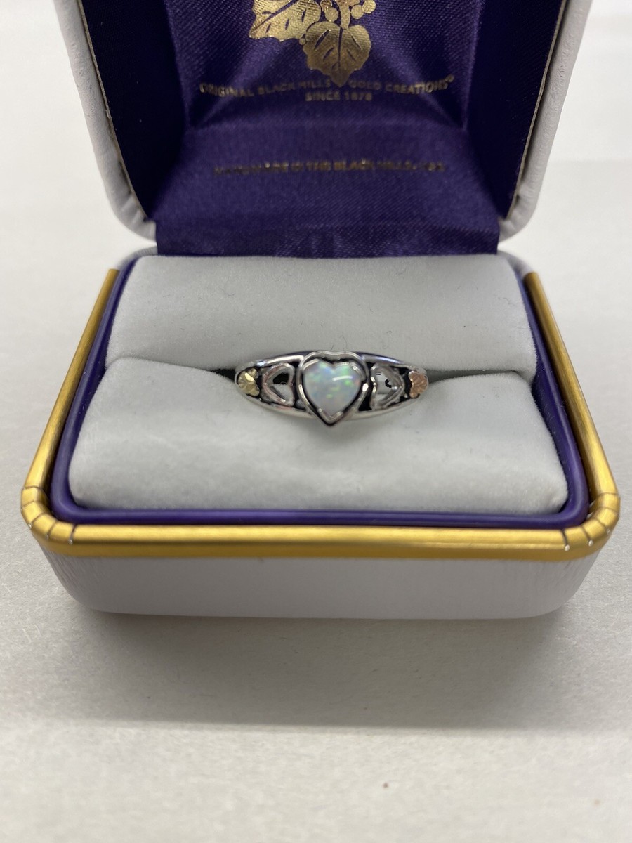 Black Hills Gold sterling silver and gold opal heart ring, SIZE