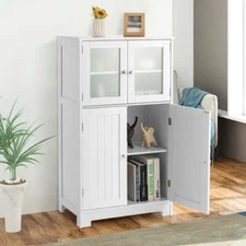 NNECW Bathroom Storage Cabinet with Tempered Glass Doors & Adjustable Shelf for