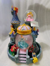 Disney Store Multi Princess Snow Globe Castle Lights Up Musical, Working Blower