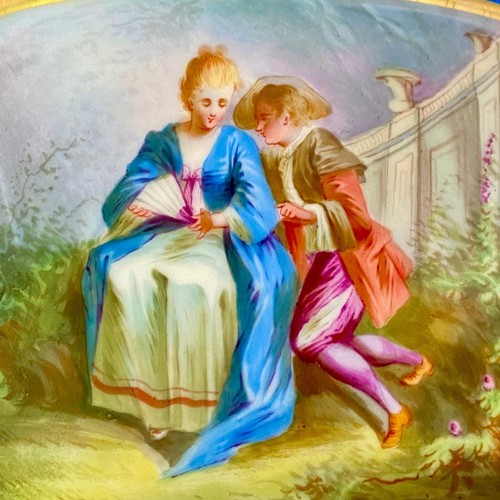 Antique Sevres Style Plant Cache Pot Paris Porcelain Hand Painted Lovers - Picture 9 of 21