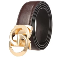 Genuine Leather Belt Men Women Automatic Buckle Waist Strap for Jeans Waistband