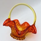 Fenton Glass Basket Amberia Diamond Quilted Cadmium Glow 6 1/2” Vintage