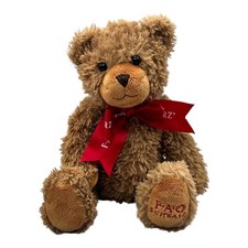 FAO Schwarz Teddy Bear Plush Stuffed Animal 2020 Red Ribbon 9" Sitting Position