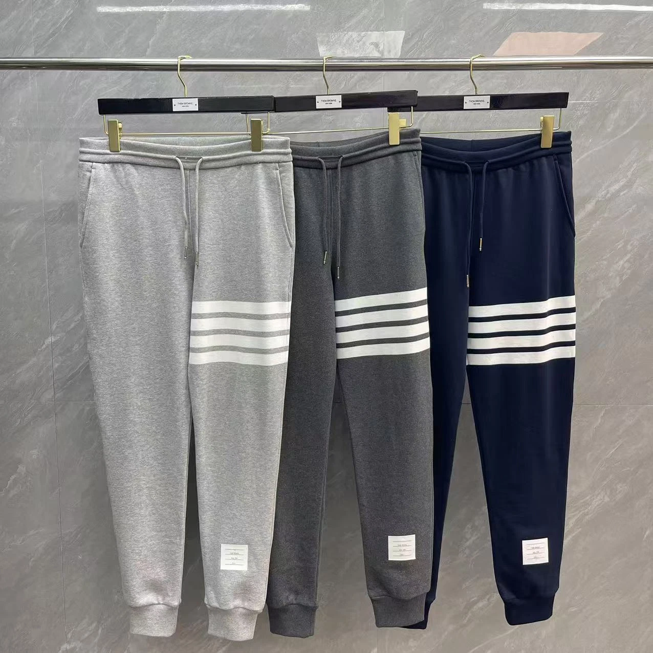 Thom Browne classico quattro barre maniche lunghe girocollo maglione zip cappuccio pantaloni