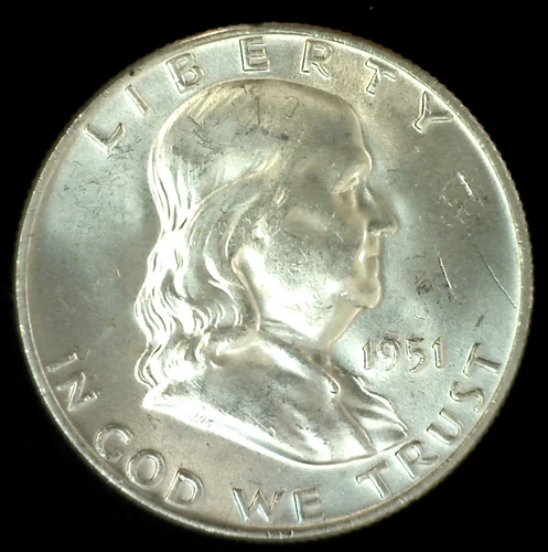 1951 D 50 Cent Franklin Silver Half Dollar Coin UNC Fifty Cents 50c Denver Mint