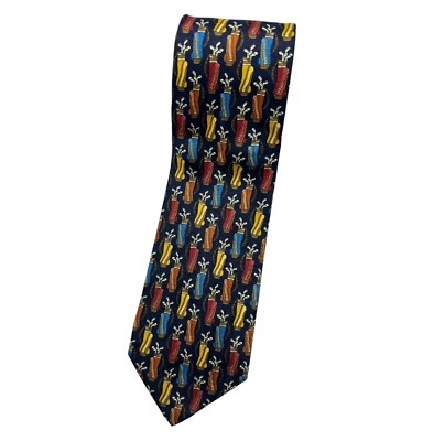 GIVENCHY Silk Tie ITALY Navy Red Yellow Golf Bag W:3.8'' EUC