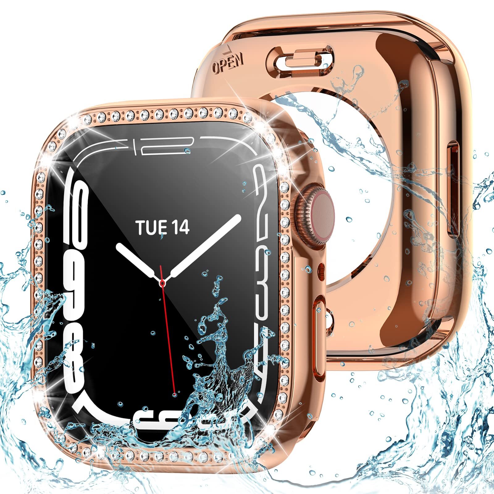 2 in 1 Bling Waterproof Case for Apple Watch Series 8 7 41mm, 360 Protective ...