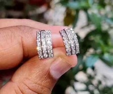 2Ct Round Cut Lab-Created Diamond Cluster Stud Earrings 14K White Gold Plated