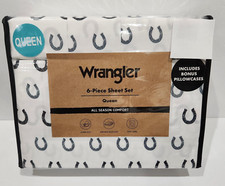 Wrangler Western 6 Pc Washed Sheet Set QUEEN Cowboy Horsehoes