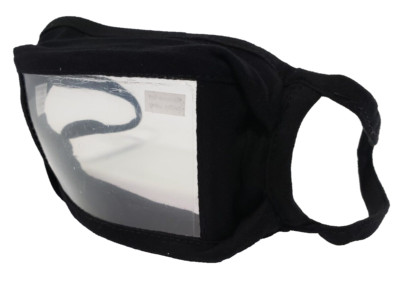 Qty: 50 - Black Cotton Clear Window Reusable Face Mask Lip Reading Deaf Teacher