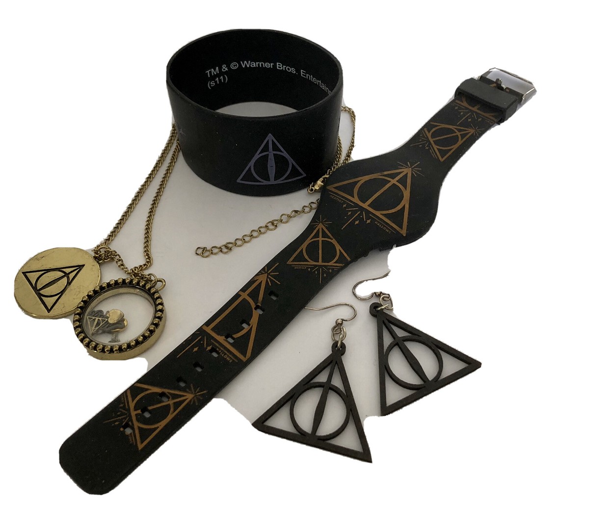 Harry Potter Deathly Hallows Jewelry Lot Watch Charm Necklace 20” Earrings  Lic - Main Image