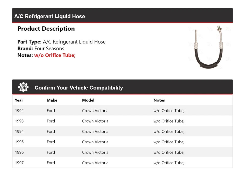 Manguera de líquido refrigerante aire acondicionado Ford Crown Victoria 1992-1997 4 estaciones 1993 Foto 2 de 4