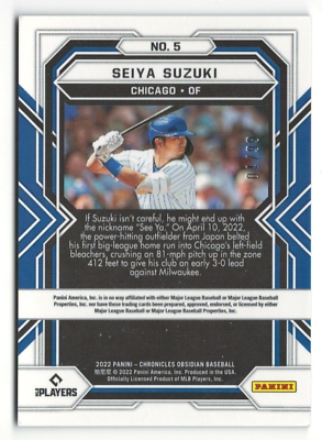 Seiya Suzuki 2022 Panini Chronicles Obsidian Electric Etch Seiya Suzuki 2022 Panini Chronicles Obsidian Electric Etch