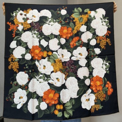 100% Mulberry Silk Double Sided 27'' Square Scarf Women Neckerchief Wrap Camellia