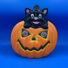 Vintage The Paper Magic Group Halloween Pumpkin With Black Cat Lights Up