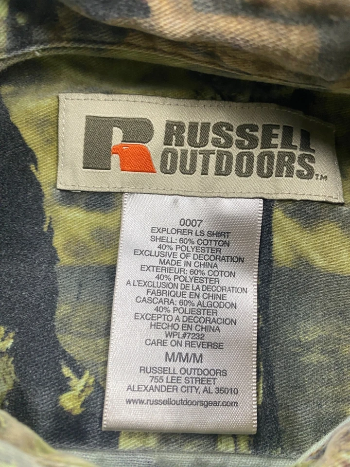 Russell Outdoors Shirt Men Medium Mossy Oak Infinity Camo Duck Canvas Hunt Vtg - Image 3 of 4