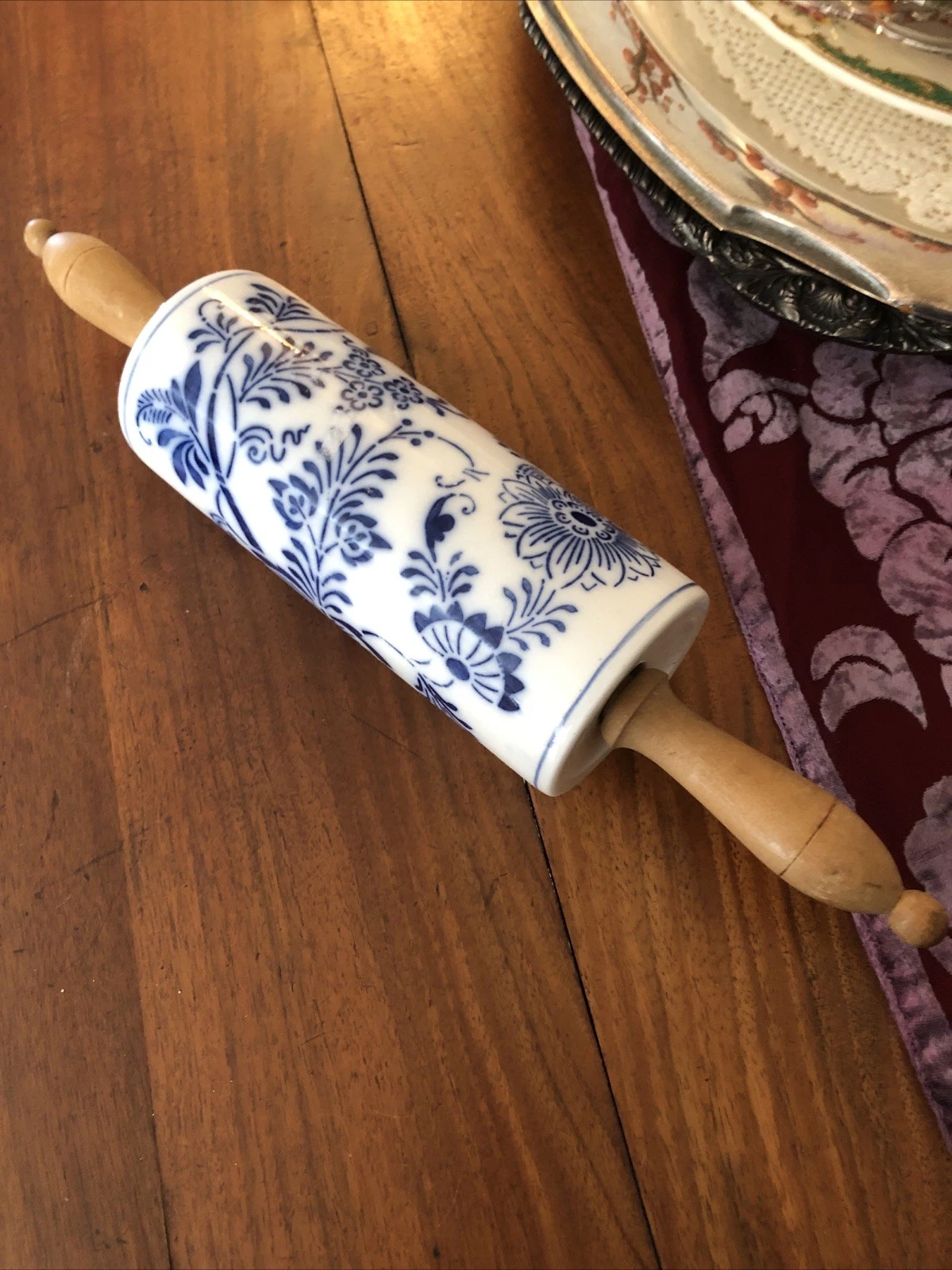 Antique Blue Onion Ceramic Rolling Pin GMT & BROS Germany