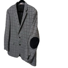Croft  Barrow 46L Elbow Patch Blazer Jacket Glen Plaid Academia Prep Professor