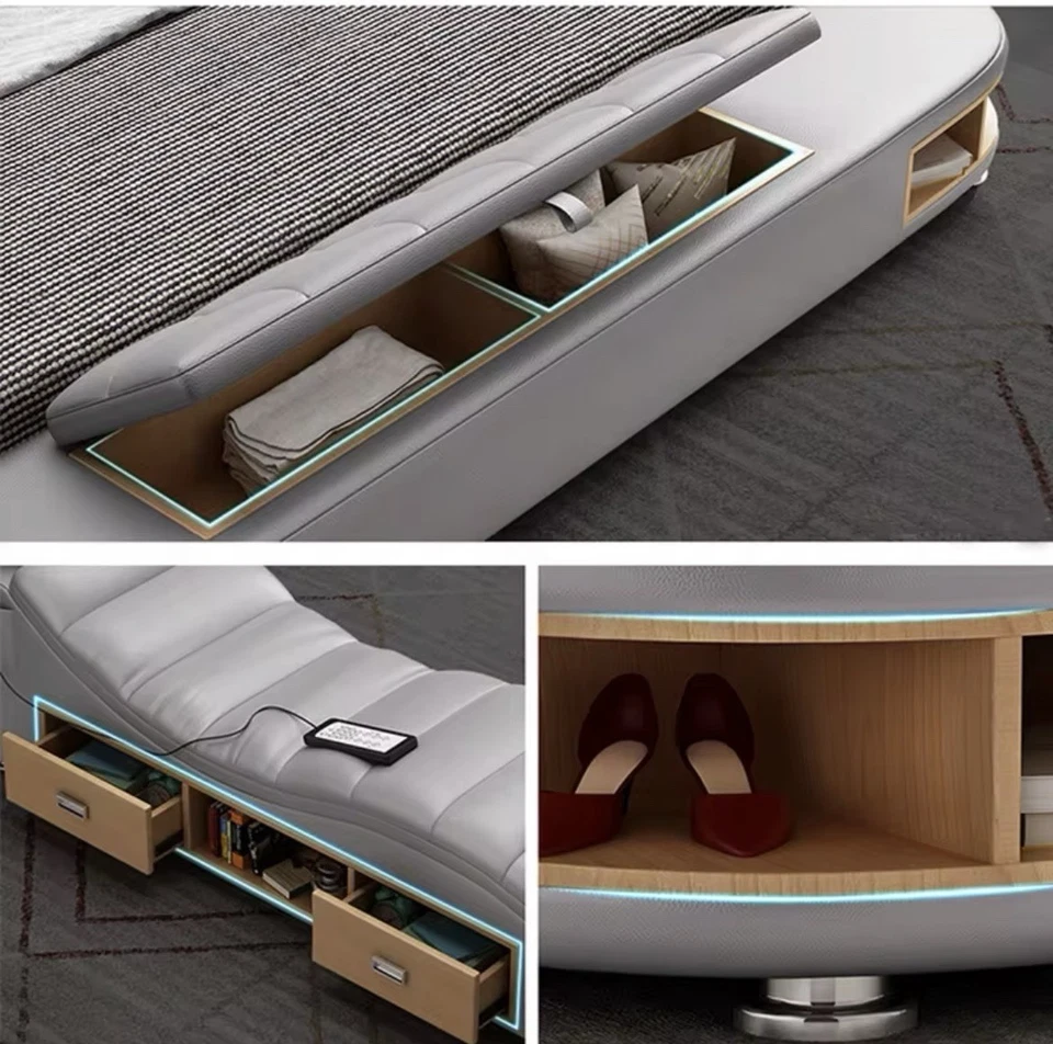 Multifunction Storage bed with bluetooth speaker, massage lounge Italian leather - Image 4 of 4