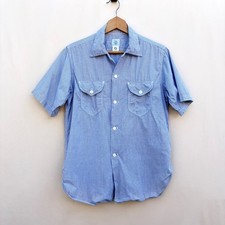 Post O'Alls Shirt Mens M Blue Check Short Sleeve Button Up Workwear USA Made