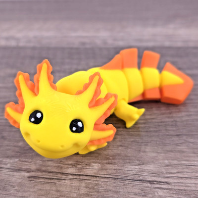 Mini Axolotl 3D Printed Articulated Flexi Fidget Toy   Cute Desk Pet Yellow