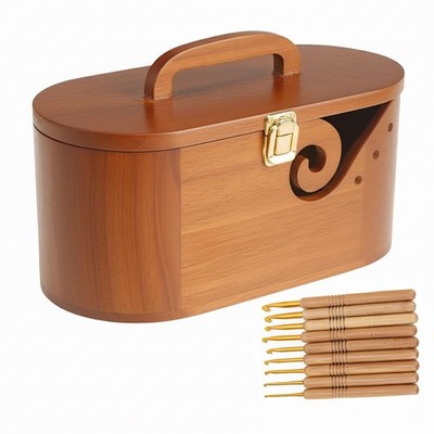 Sivlnian Portable Oval Wooden Yarn Bowl - with Lid, Lock & Handle, 9 Knitting...
