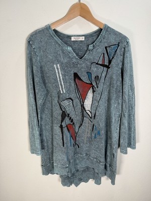 Jess & Jane Tunic Top Womens Sz M Abstract Art To Wear Artsy Lagenlook
