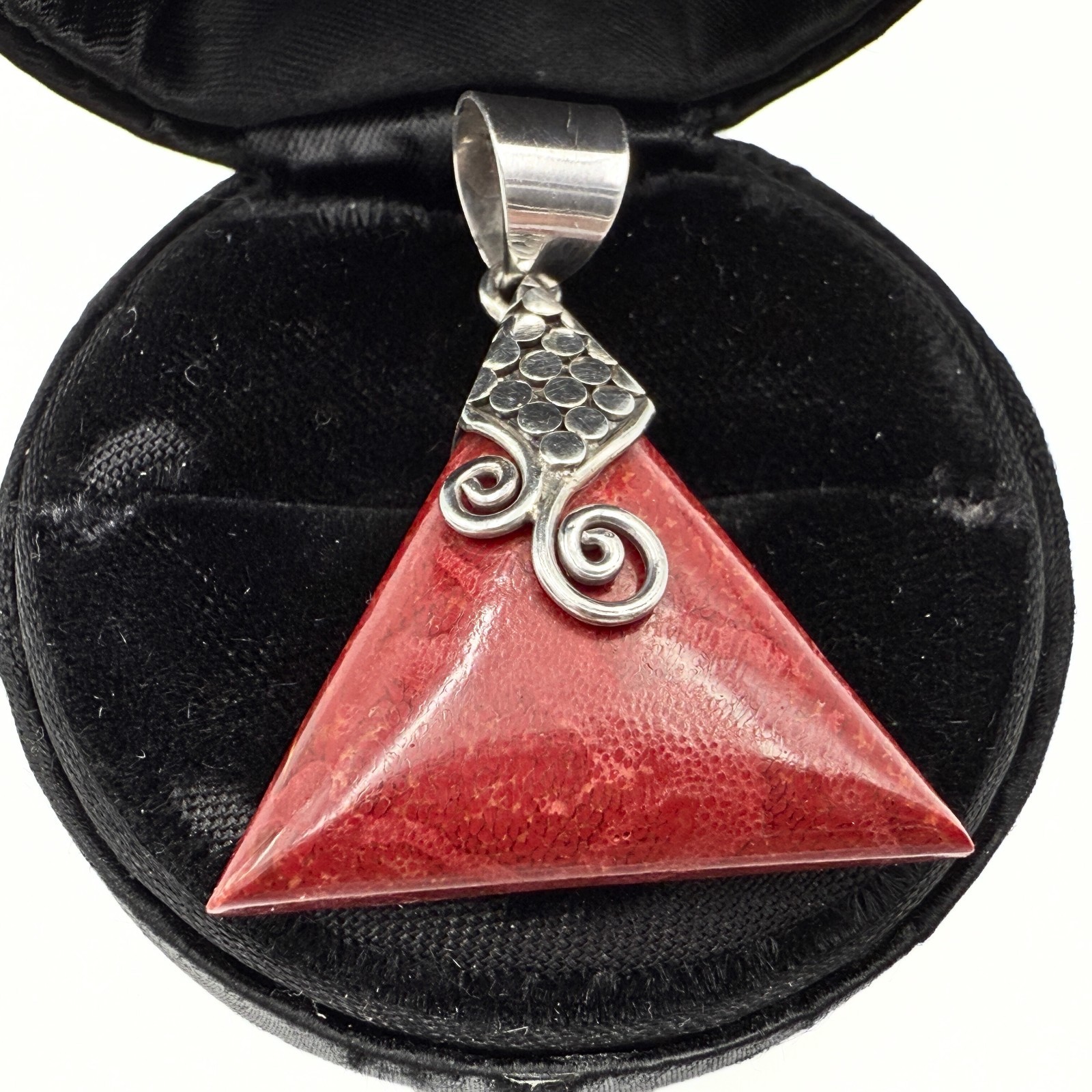Stunning Marked Sterling Silver Triangular Red Sp… - image 2