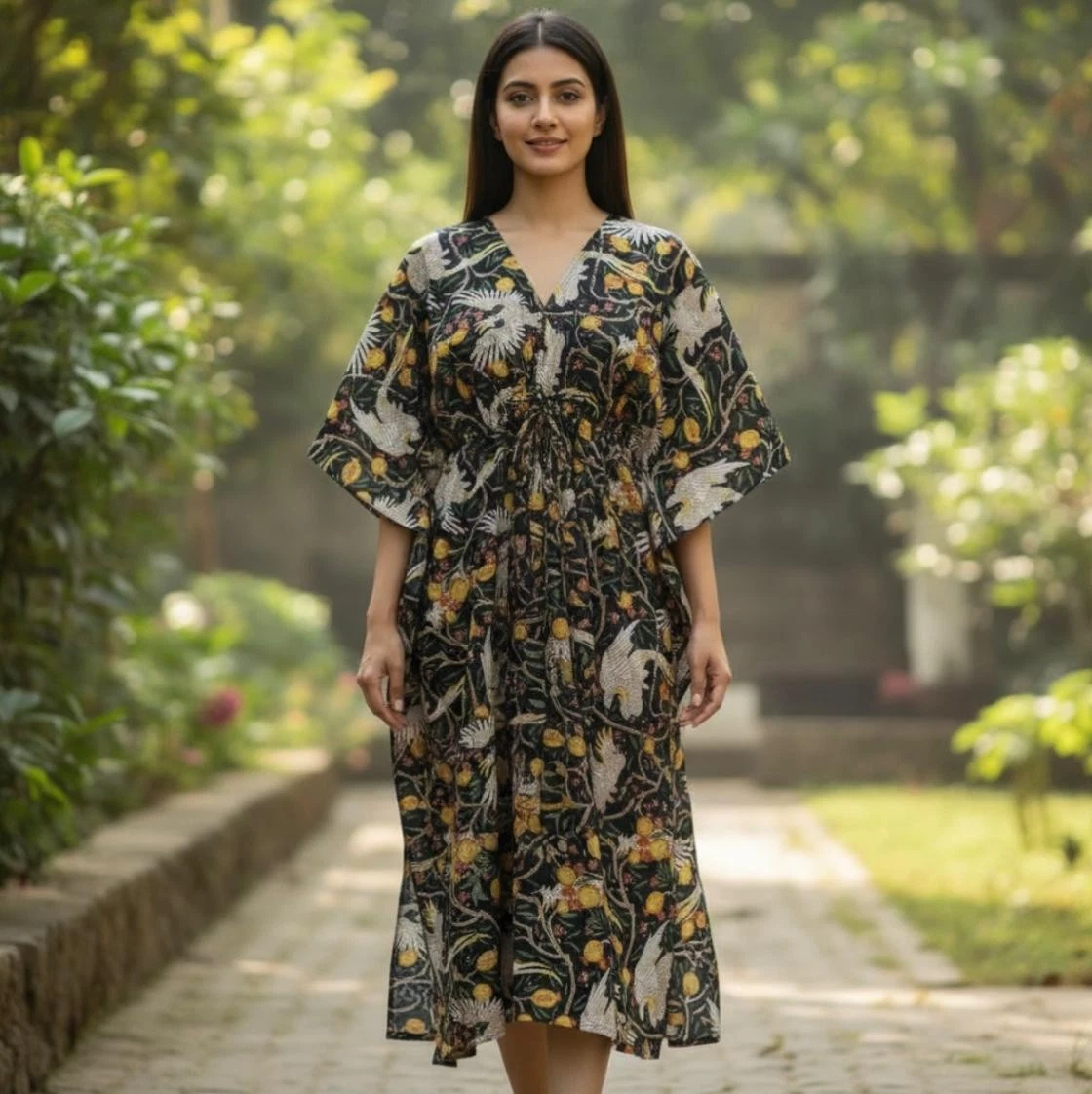 Relaxed Fit Cotton Kaftan | Hand Block Print Casual Home Dress