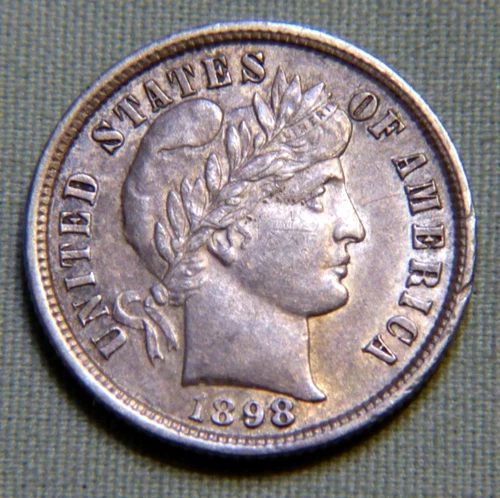 1898 P United States Silver Barber Dime - AU Details - Item 654